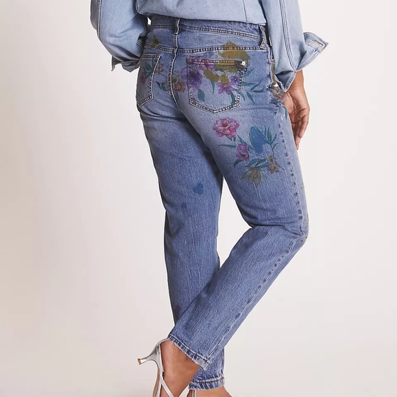 Anthropologie Boyfriend Jeans with Floral Accents - Picture 2 of 15